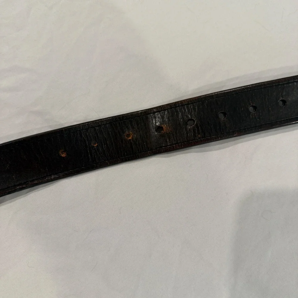 Carhartt Mens Leather Work Belt Dark Brown Metal Logo Plaque Buckle Size 36